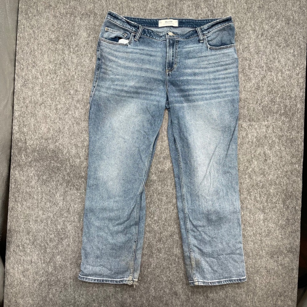 Hollister Low-Rise Relaxed Straight Jeans W33 16R Medium Wash Blue Denim